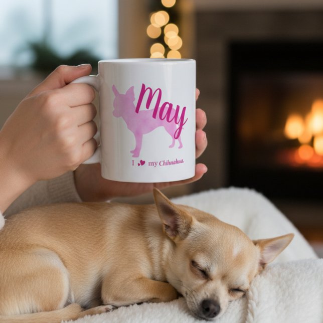 Caneca de Café Personalizada Rosa Pastel Chihuahua (Criador carregado)