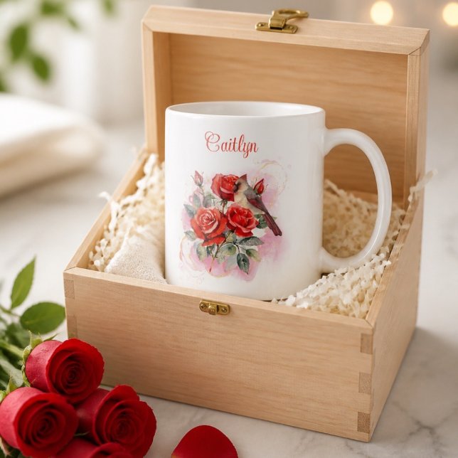 Caneca de Café Personalizada Rosa Vermelha e Cardi (Criador carregado)