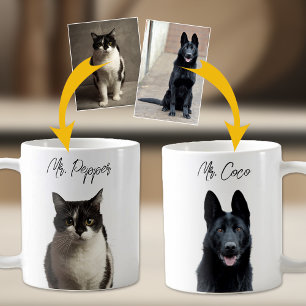 Caneca De Café Personalizadas 2 Fotografias e Nomes de Pet