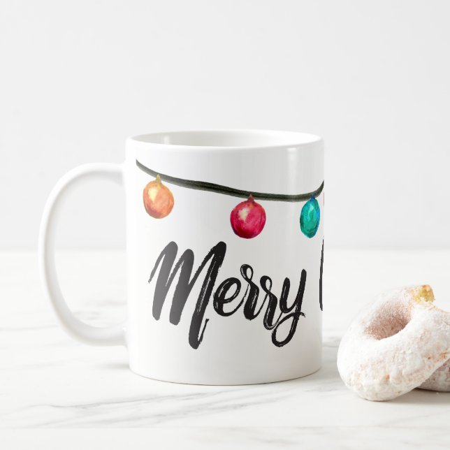 Caneca De Café Personalizado, aguarela do roteiro do Feliz Natal (Com Donut)