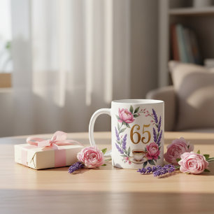 Caneca De Café Personalizado Aniversário de 65 Anos Vovó Floral E
