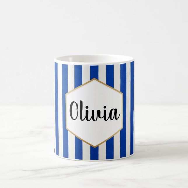Caneca De Café Personalizado Azul e Branco Listrado (Centro)