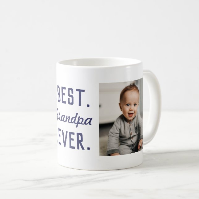 Caneca De Café Personalizado Blue Best Grandpa Ever 2 Photo Mug (Frente Esquerda)