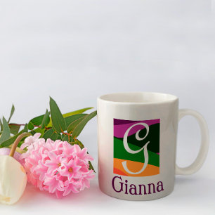 Caneca De Café Personalizado com Monograma em Fundo Geométrico