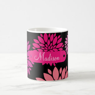 Caneca De Café Personalizado com o nome Flores roxas cor-de-rosa