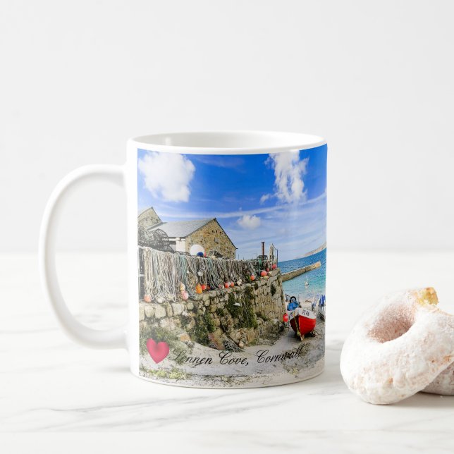 Caneca De Café Personalizado Coração Sennen Harbor Boats Cornwall (Com Donut)