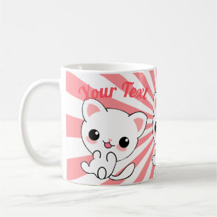 Caneca De Café Personalizado de Kawaii White Kitten