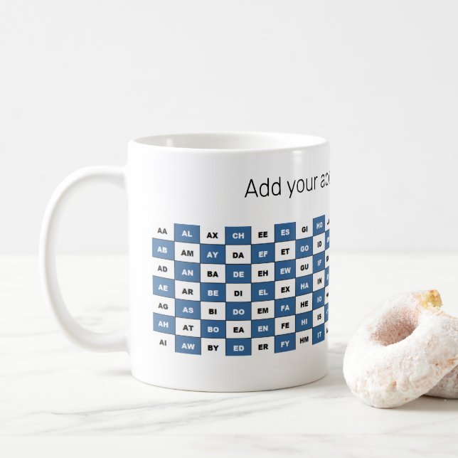 Caneca De Café Personalizado - Duas Palavras - Inglês Azul (Com Donut)