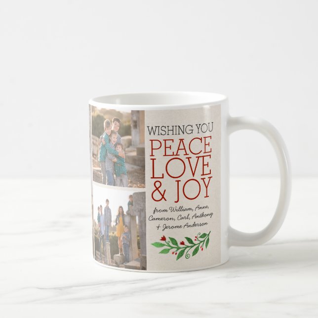 Caneca De Café Personalizado Elegante Joy 3 Photo Christmas (Direita)