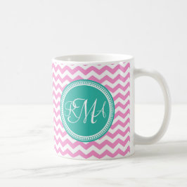 Caneca De Café Personalizado em Chevron Rosa e Teal