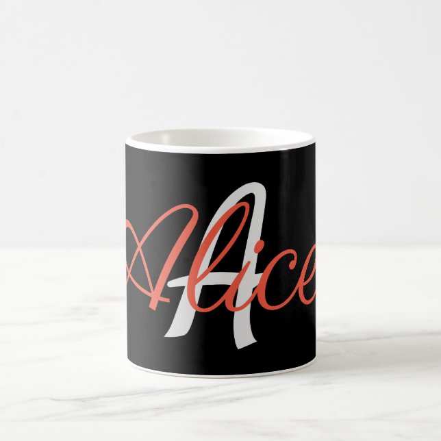 Caneca De Café Personalizado em Monograma Branco e Preto Glamoros (Centro)