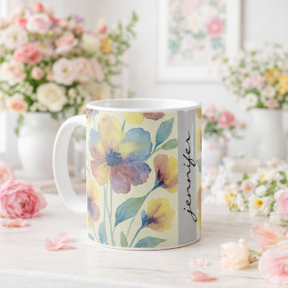 Caneca De Café Personalizado Floral Nome _ Chás de Noiva 