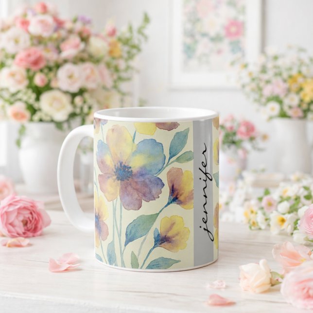 Caneca De Café Personalizado Floral Nome _ Chás de Noiva  (Criador carregado)