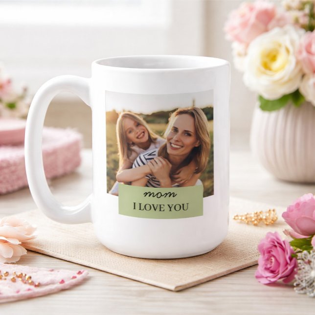 Caneca De Café Personalizado Mamãe Eu Te Amo Foto Verde Sage (Criador carregado)
