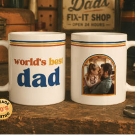 Caneca De Café Personalizado Melhor Pai do Mundo Foto Retro Vinta