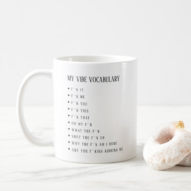 Caneca De Café Personalizado Meu Vocabulário Vibe Mug (Com Donut)