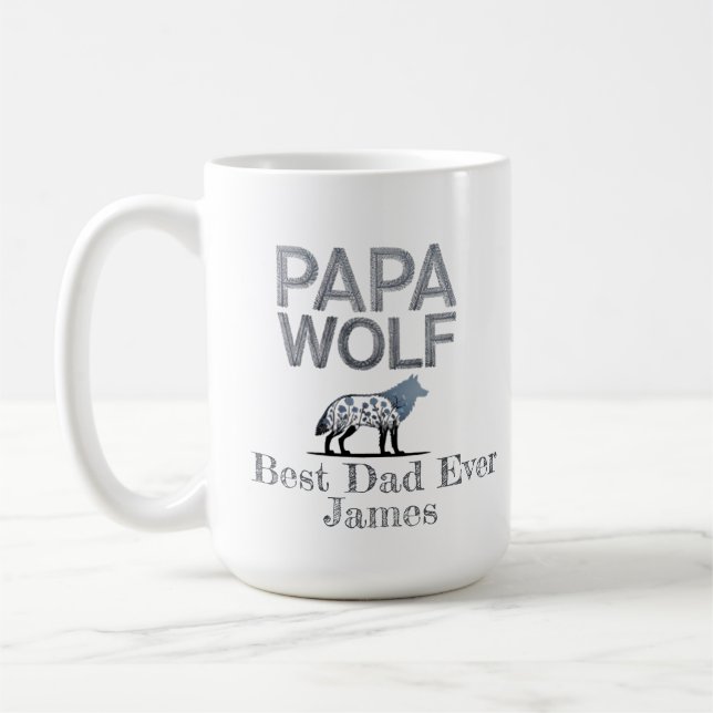Caneca De Café Personalizado Papa Wolf Nature Silhouette (Esquerda)