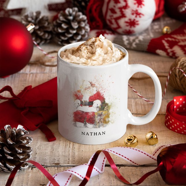 Caneca De Café Personalizado para Santa Claus de Aquarela Tradici (Criador carregado)