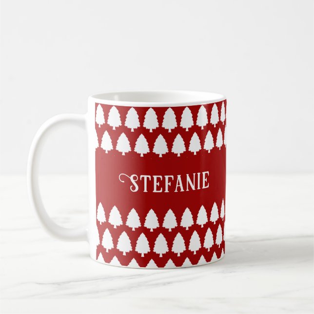 Caneca De Café Personalizado Único Mínimo do Natal Vermelho Retro (Esquerda)