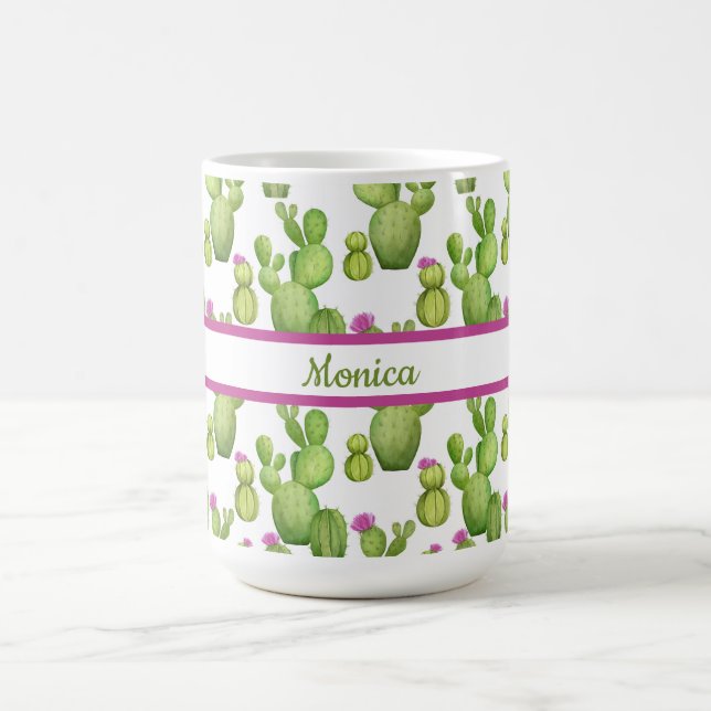 Caneca De Café Personalizado, Verde e Roxo, Cactus Padrão (Centro)