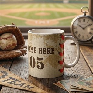 Caneca De Café Personalizado Vintage Nome Número Beisebol Retro