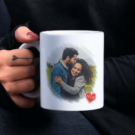 Caneca De Café Personalizar 2 Fotos E Corações De Amor Vermelho