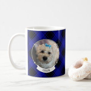 Caneca De Café Personalizar 2 Fotos Moldura Clássica Xadrez Azul