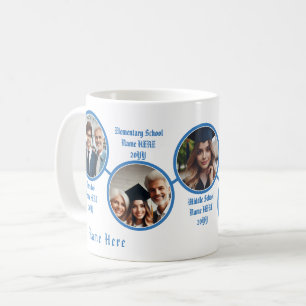 Caneca De Café Personalizar 5 Fotos, Escola e Linha do Tempo Azul