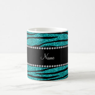 Caneca De Café Personalizar listras zebra turquesa glitter