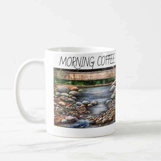 Caneca De Café Personalizar/Modern Brook Painting Morning (Esquerda)