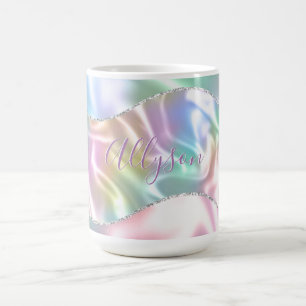 Caneca De Café Personalizar o nome Script Roxo, Onda Iridescente