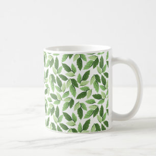 Caneca De Café Personalizar padrão de folha verde