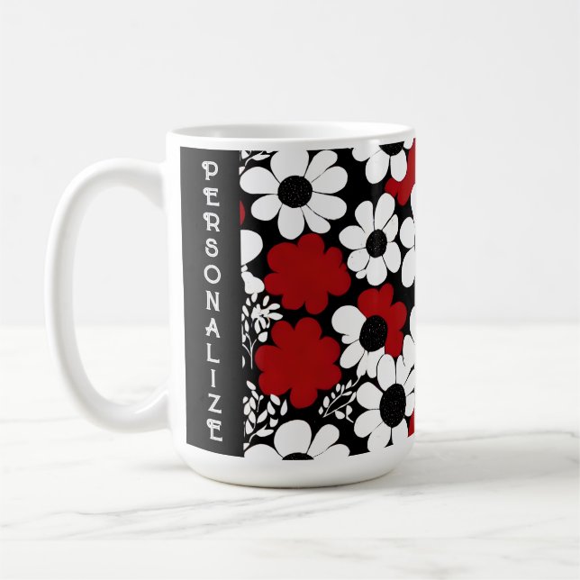 Caneca De Café Personalizar padrão floral em vermelho, preto e br (Esquerda)