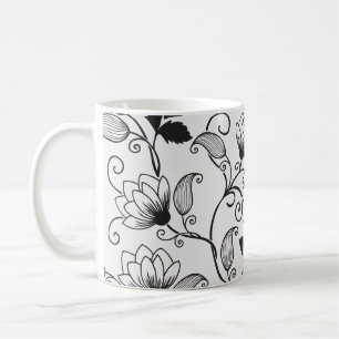 Caneca De Café Personalizar Padrão Floral Preto