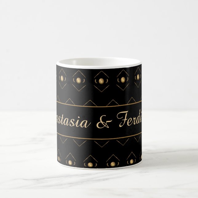Caneca De Café Personalizar Padrão Preto Dourado do Elegante Casa (Centro)