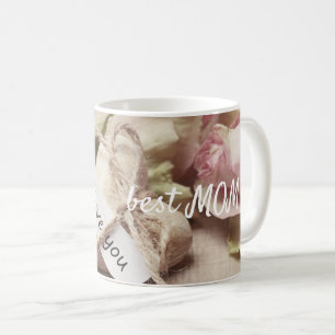 Caneca De Café Personalizar Rosas Rosa com Design de Coração