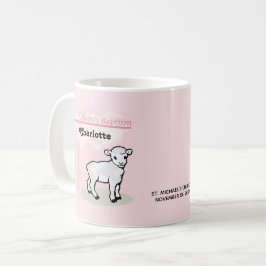Caneca De Café Personalizável, Batismo, Rosa, Menina, Cordeiro