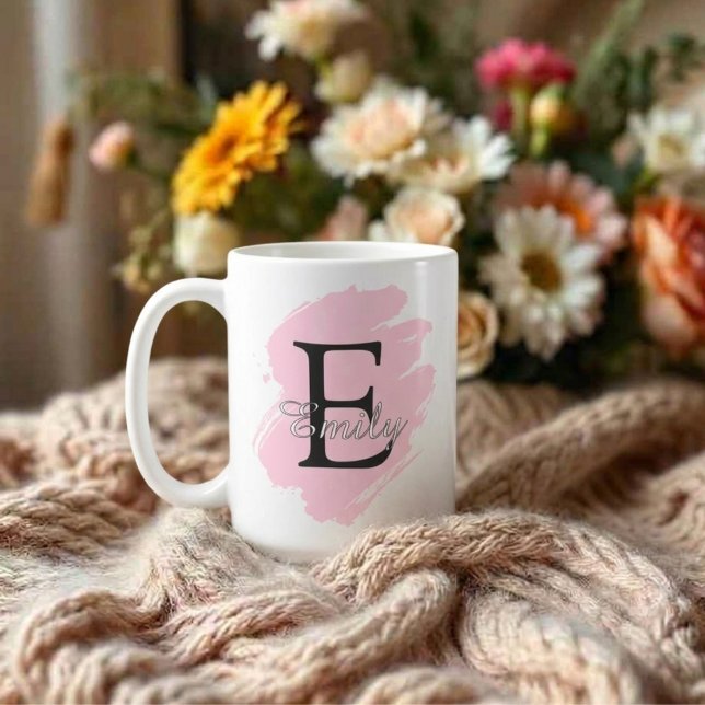 Caneca de Café Personalizável com Monograma e Nome (Fully customizable paint stroke monogram coffee mug)