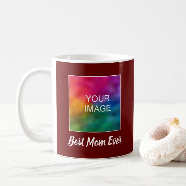 Caneca De Café Personalizável Script de Mão Melhor Mãe Vermelha E (Com Donut)