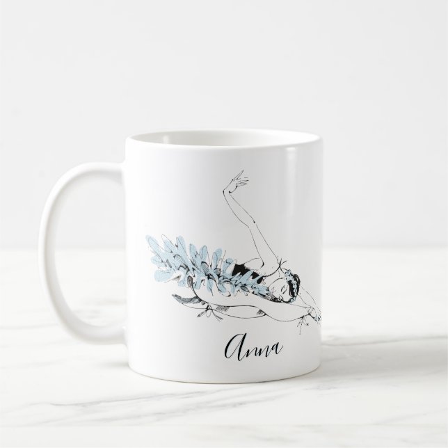 Caneca De Café Personalize Ballerina Esticando em Azul (Esquerda)