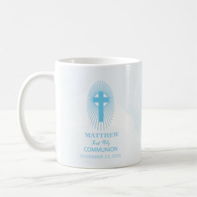 Caneca De Café Personalize, Cruz Azul da Primeira Comunhão Hóstia (Esquerda)
