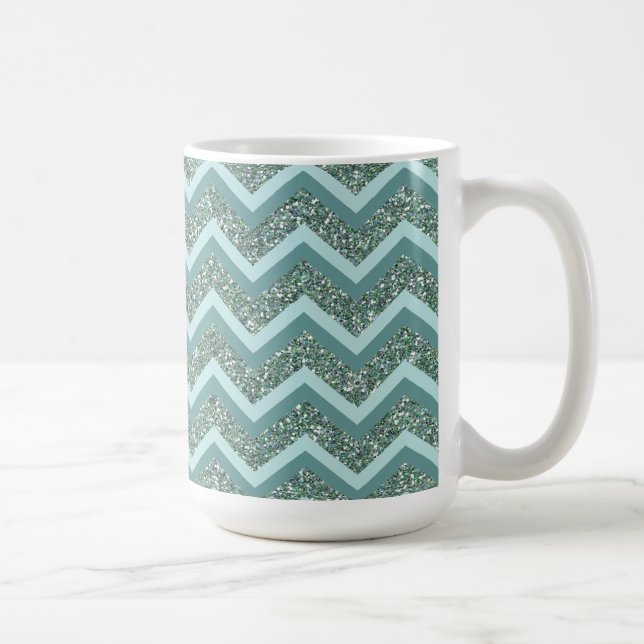 Caneca De Café Personalize esta Glitter Teal ZigZag (Direita)