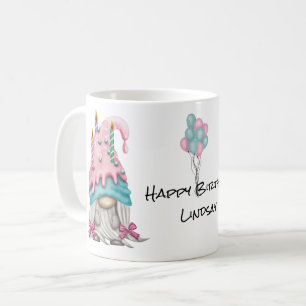 Caneca De Café Personalize Menina Gnome Azul Cor-de-rosa Vela de 
