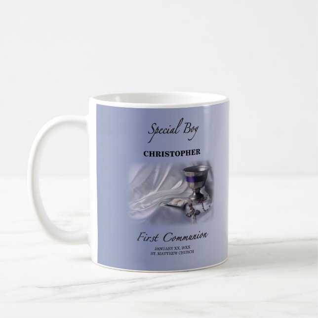 Caneca De Café Personalize, Menino, Primeira Comunhão Azul (Esquerda)
