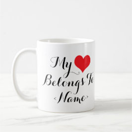 Caneca De Café Personalize Meu Coração Pertence A <Name>