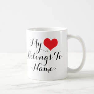 Caneca De Café Personalize Meu Coração Pertence A <Name>