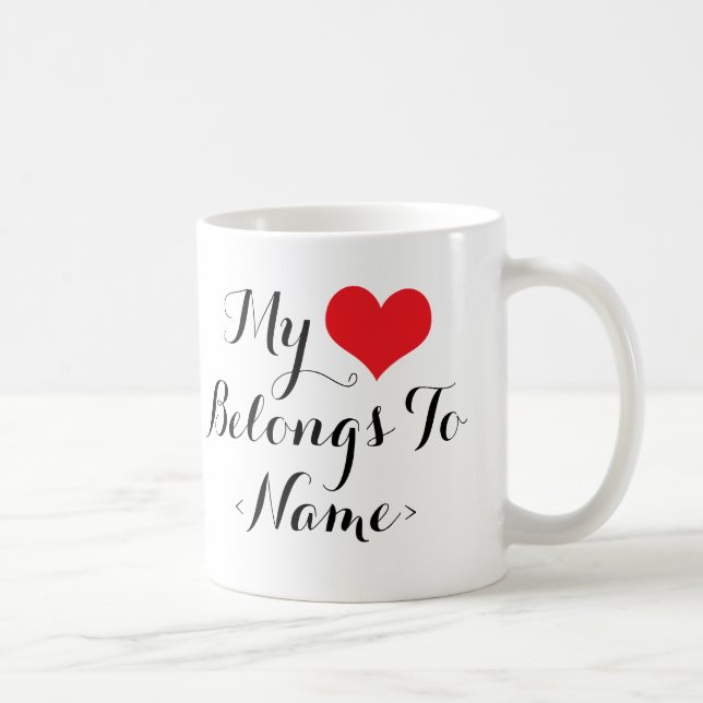Caneca De Café Personalize Meu Coração Pertence A <Name> (Direita)