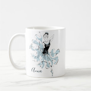 Caneca De Café Personalize o desenho de Ballerina em azul