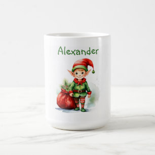 Caneca De Café Personalize o elfo de Natal do Name com o saco de 