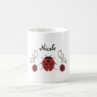 Caneca De Café Personalize-o joaninha vermelho moderno